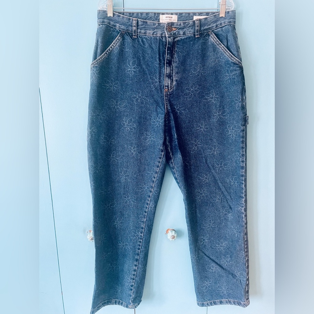 Cotton On blue denim “flowered” Carpenter Jean, US 10